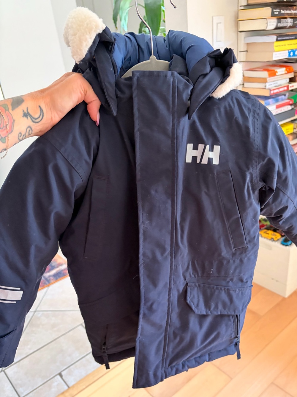 Helly Hansen Navy Kids Insulated Parka with Faux Shearling Hood